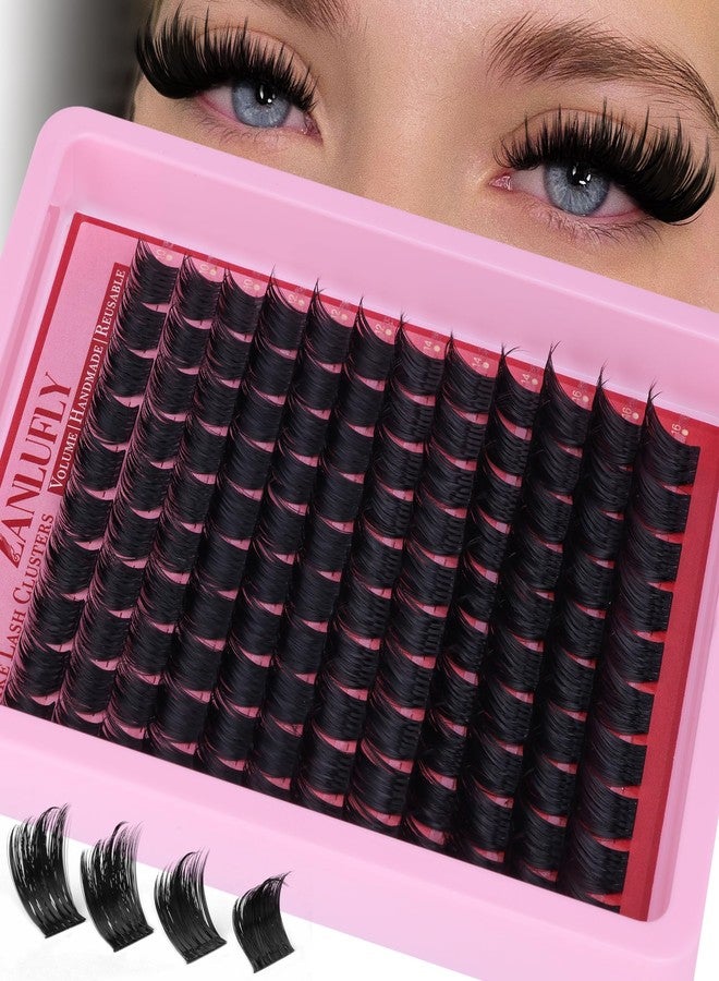 zanlufly Volume Lash Clusters Spiky Eyelash Clusters 120 Pcs Thick Cluster Eyelash Extensions with Thin Band 10-16mm Handmade Reusable Individual Eyelashes D Curly Lash extension DIY at Home - Image 1